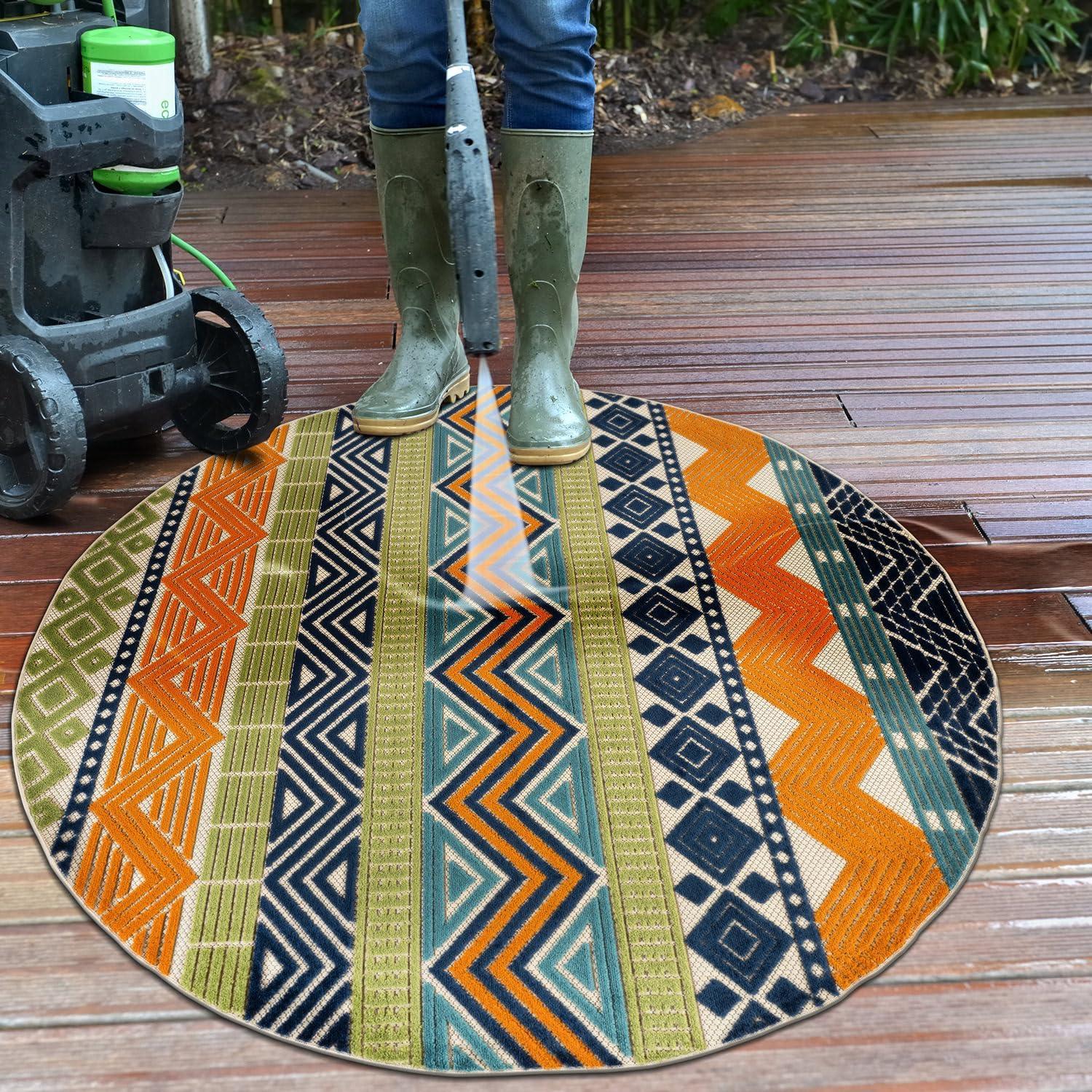 imageRugshop Marbella Contemporary Boho NonShedding Patio Deck Backyard IndoorOutdoor Area Rug 5 x 7 GrayMulti Color