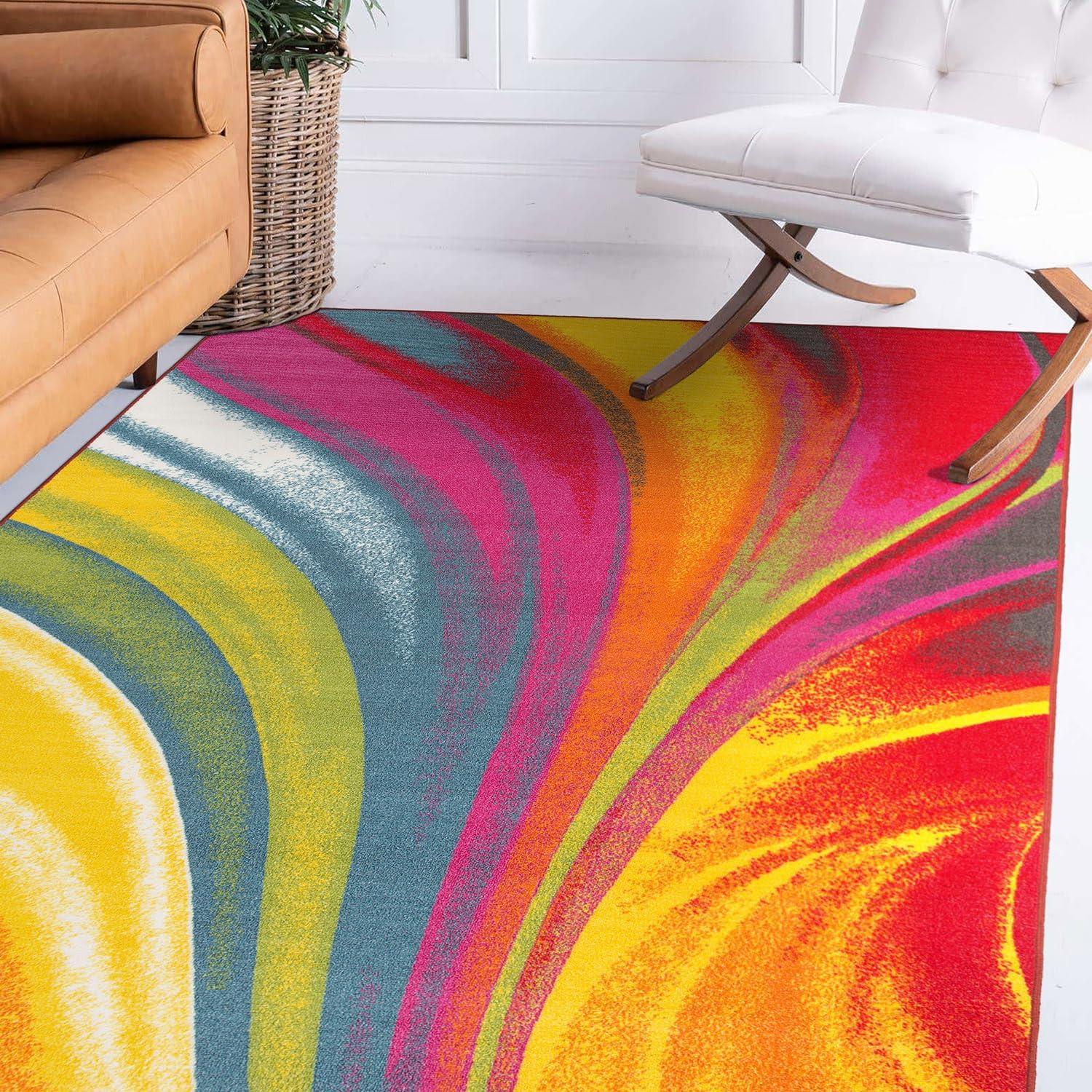 imageRugshop Modern Contemporary Waves NonSlip NonSkid Area Rug 5 X 7 5 3quot X 7 3quot MultiMulti Color