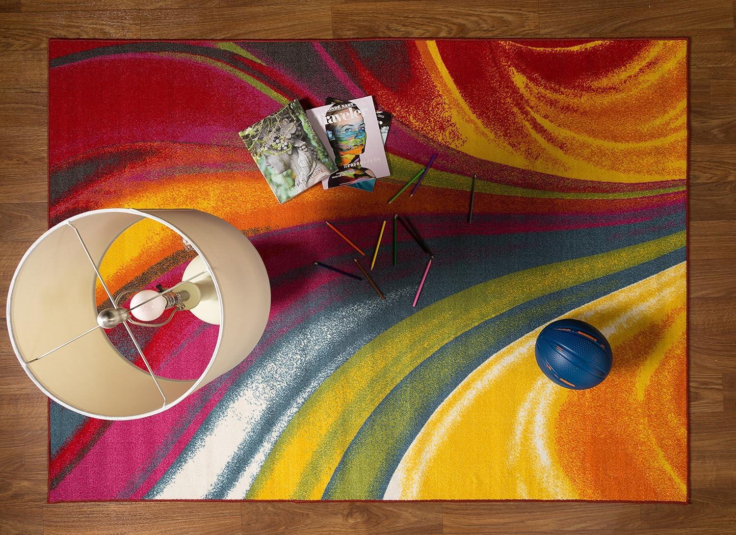 imageRugshop Modern Contemporary Waves NonSlip NonSkid Area Rug 5 X 7 5 3quot X 7 3quot MultiMulti Color