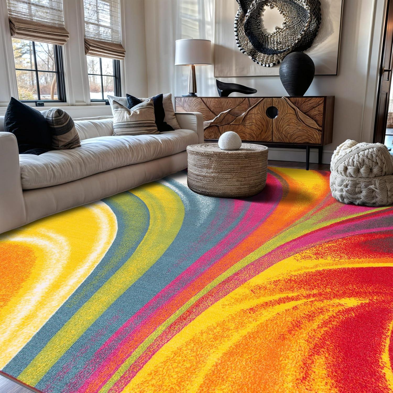 imageRugshop Modern Contemporary Waves NonSlip NonSkid Area Rug 5 X 7 5 3quot X 7 3quot MultiMulti Color