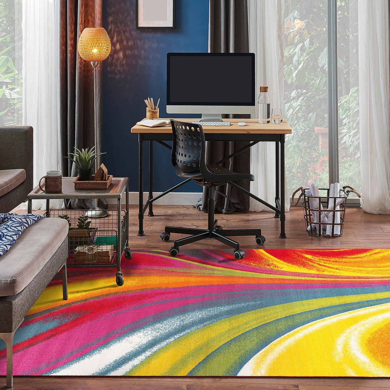 imageRugshop Modern Contemporary Waves NonSlip NonSkid Area Rug 5 X 7 5 3quot X 7 3quot MultiMulti Color