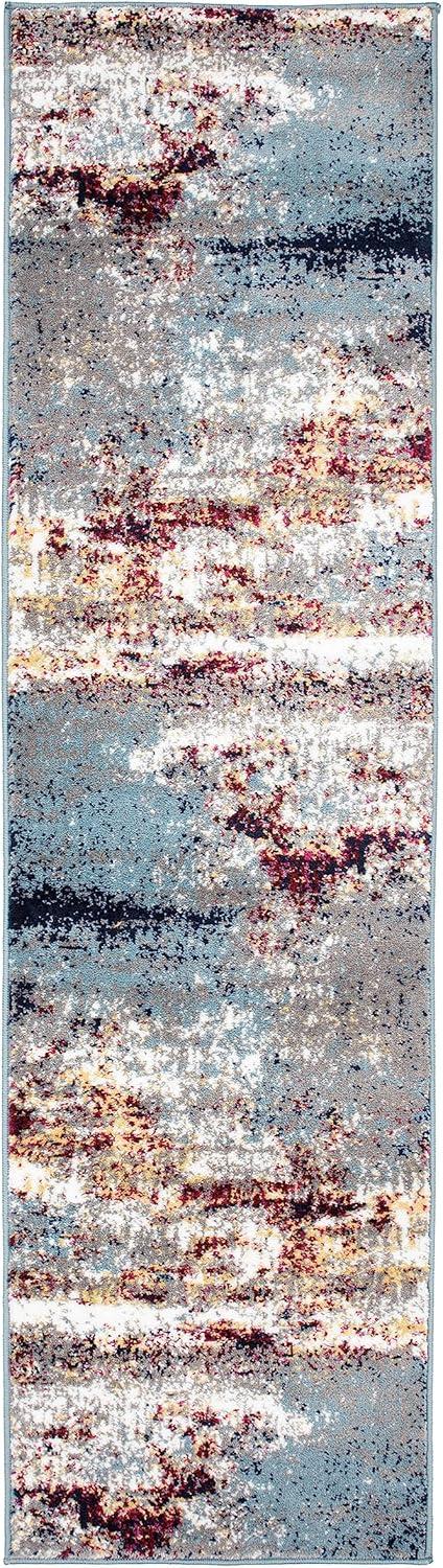 imageRugshop Modern Distressed Blue Abstract Area Rug Bohemian Inspired Watercolor for Living Room Bedroom and Dining Room 5 x 7Multi Color