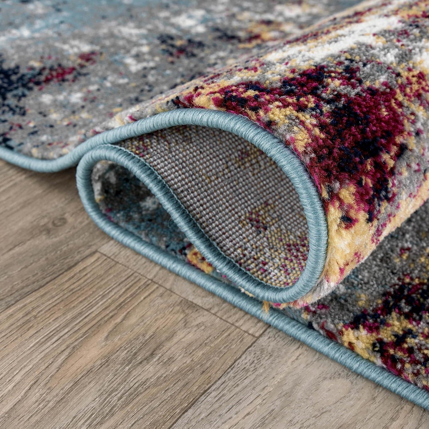 imageRugshop Modern Distressed Blue Abstract Area Rug Bohemian Inspired Watercolor for Living Room Bedroom and Dining Room 5 x 7Multi Color