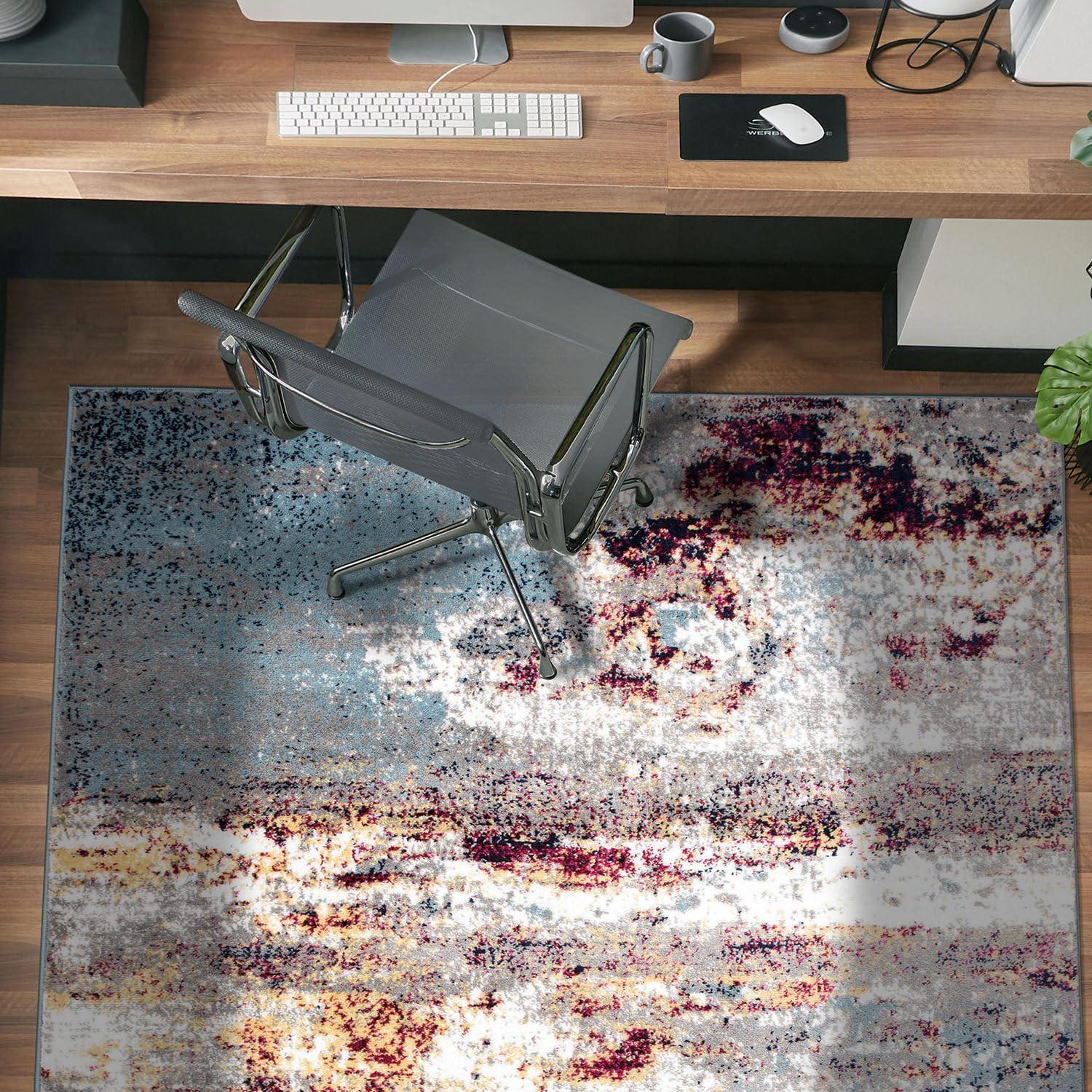 imageRugshop Modern Distressed Blue Abstract Area Rug Bohemian Inspired Watercolor for Living Room Bedroom and Dining Room 5 x 7Multi Color