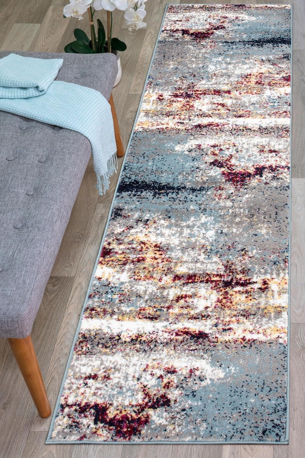 imageRugshop Modern Distressed Blue Abstract Area Rug Bohemian Inspired Watercolor for Living Room Bedroom and Dining Room 5 x 7Multi Color