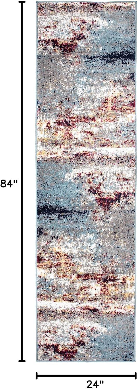 imageRugshop Modern Distressed Blue Abstract Area Rug Bohemian Inspired Watercolor for Living Room Bedroom and Dining Room 5 x 7Multi Color