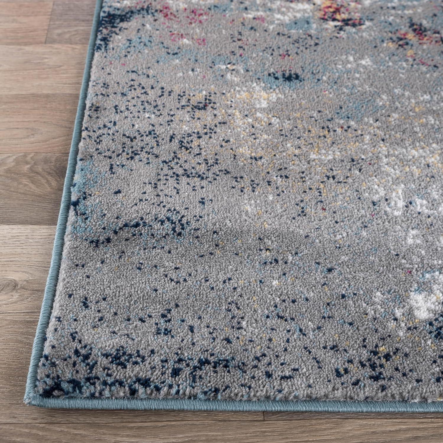 imageRugshop Modern Distressed Blue Abstract Area Rug Bohemian Inspired Watercolor for Living Room Bedroom and Dining Room 5 x 7Multi Color