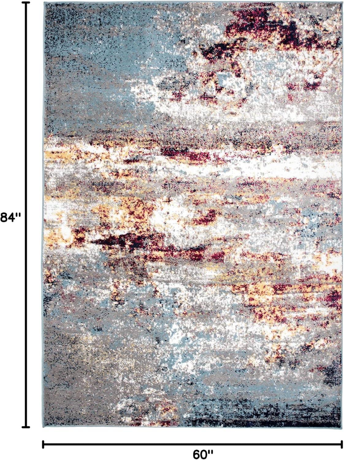 imageRugshop Modern Distressed Blue Abstract Area Rug Bohemian Inspired Watercolor for Living Room Bedroom and Dining Room 5 x 7Multi Color