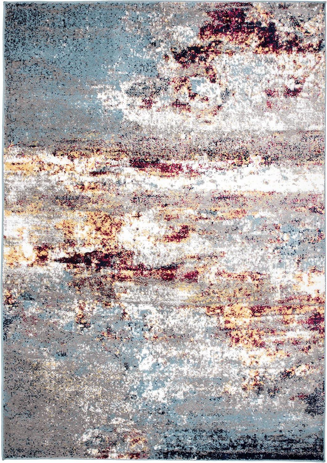 imageRugshop Modern Distressed Blue Abstract Area Rug Bohemian Inspired Watercolor for Living Room Bedroom and Dining Room 5 x 7Multi Color