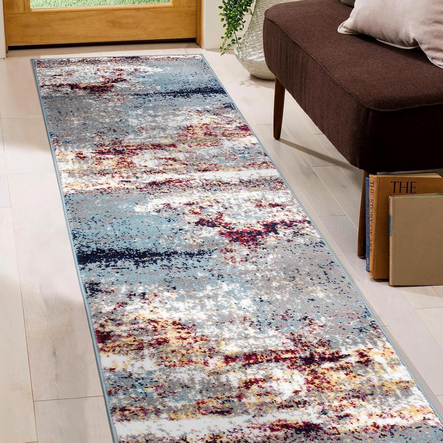 imageRugshop Modern Distressed Blue Abstract Area Rug Bohemian Inspired Watercolor for Living Room Bedroom and Dining Room 5 x 7Multi Color