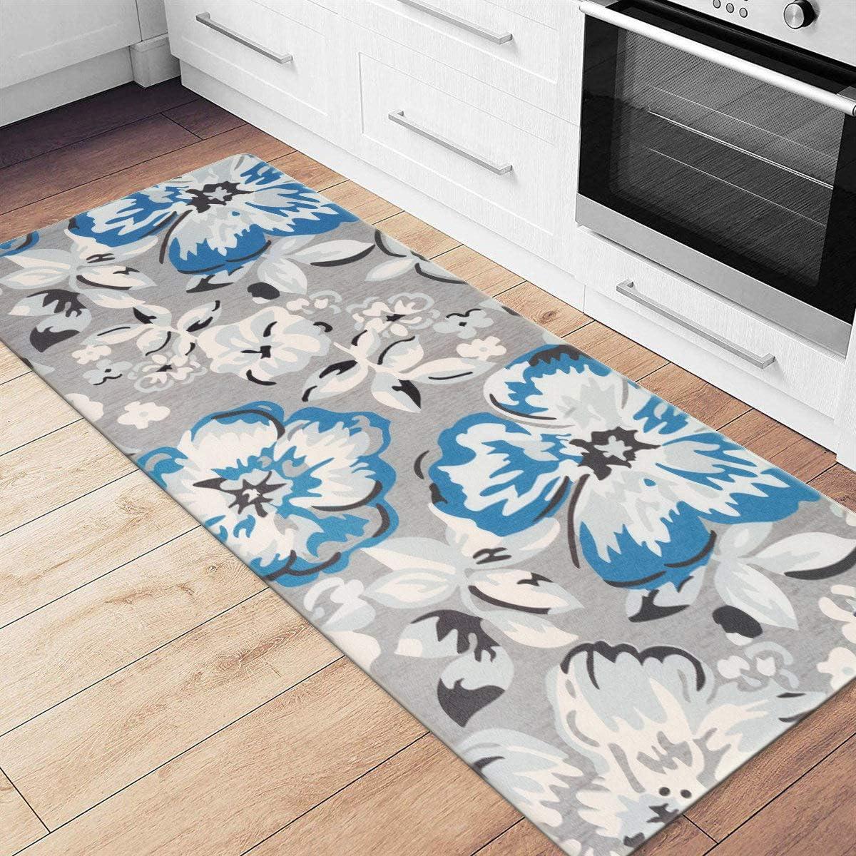 imageRugshop Modern Floral Anti Fatigue Standing Mat 18quot x 47quot CreamBlue