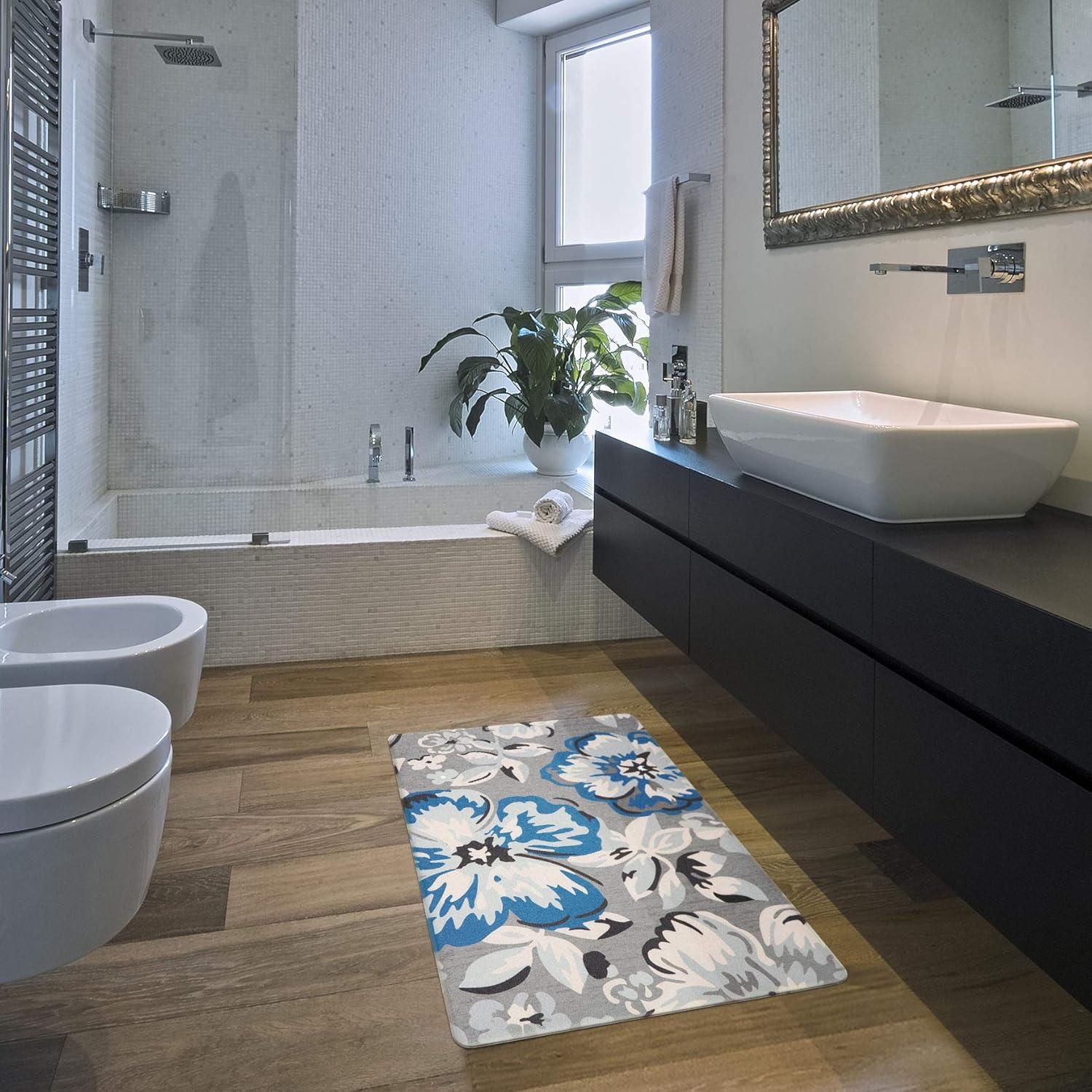 imageRugshop Modern Floral Anti Fatigue Standing Mat 18quot x 47quot CreamBlue