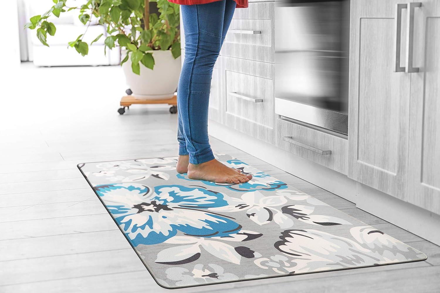 imageRugshop Modern Floral Anti Fatigue Standing Mat 18quot x 47quot CreamBlue