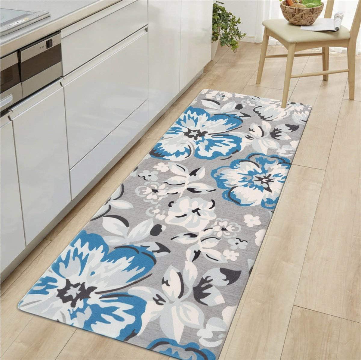 imageRugshop Modern Floral Anti Fatigue Standing Mat 18quot x 47quot CreamBlue