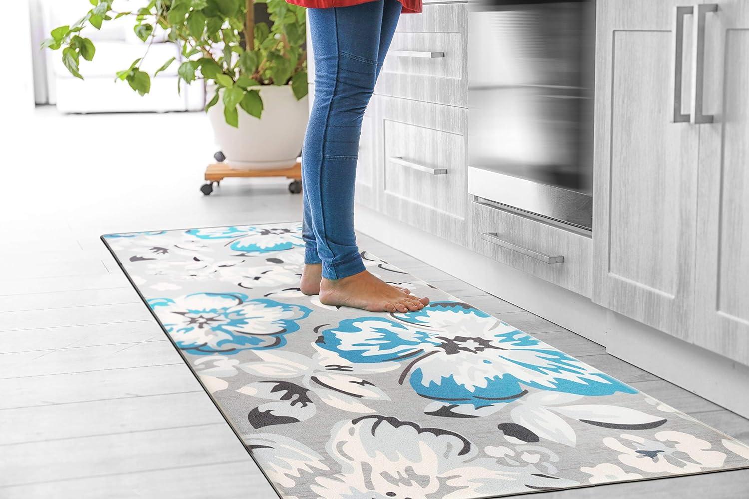 imageRugshop Modern Floral Anti Fatigue Standing Mat 18quot x 47quot CreamBlue