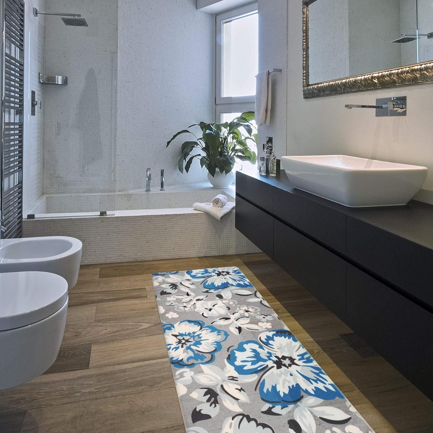 imageRugshop Modern Floral Anti Fatigue Standing Mat 18quot x 47quot CreamBlue