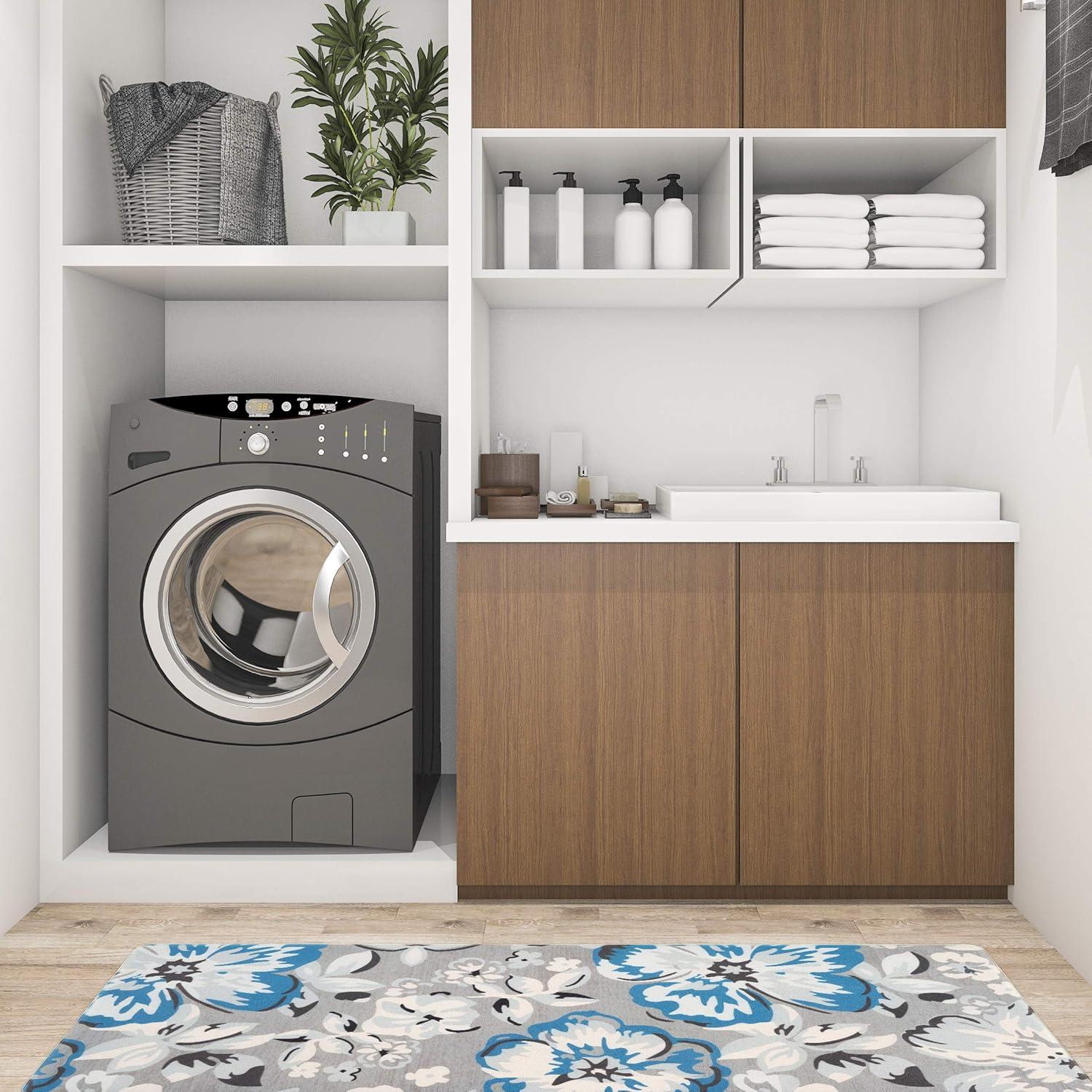 imageRugshop Modern Floral Anti Fatigue Standing Mat 18quot x 47quot CreamBlue