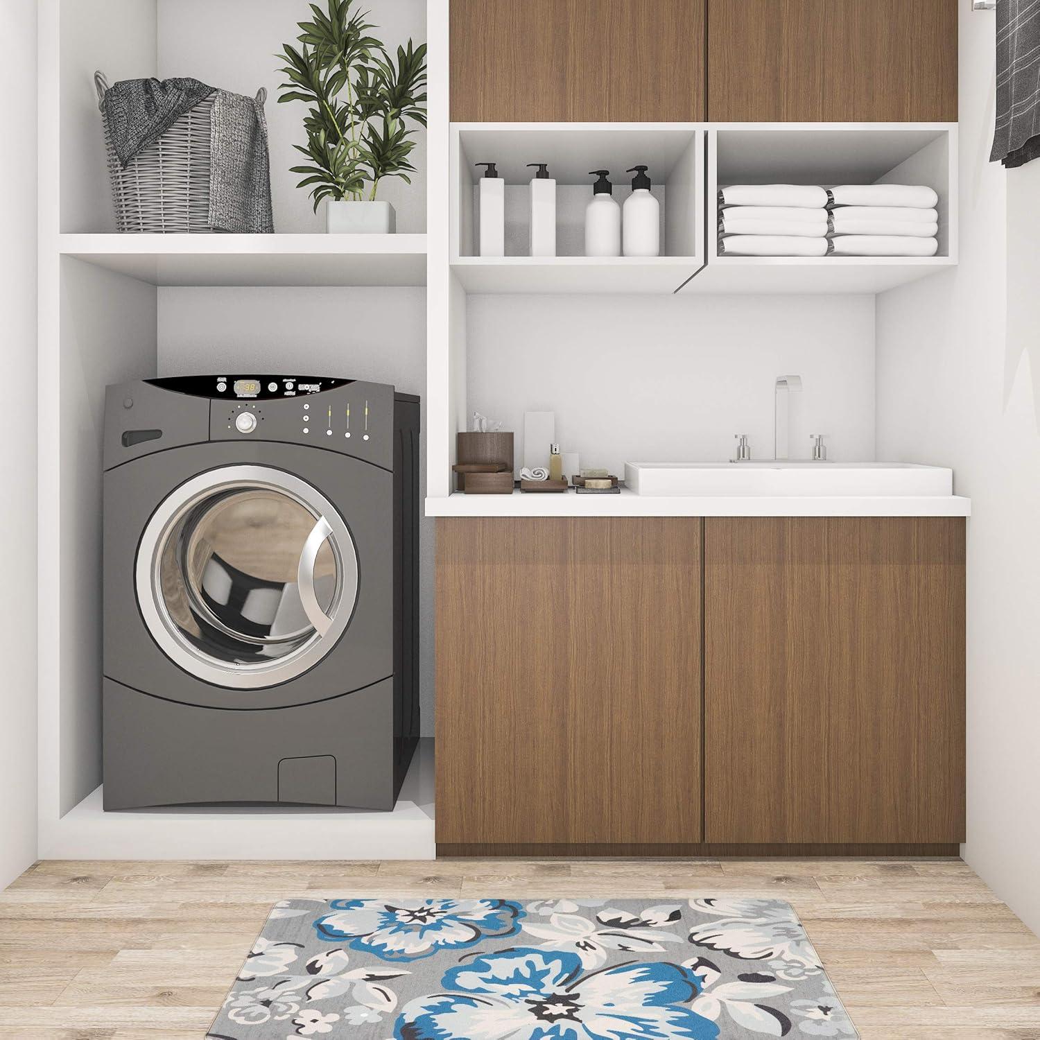 imageRugshop Modern Floral Anti Fatigue Standing Mat 18quot x 47quot CreamBlue