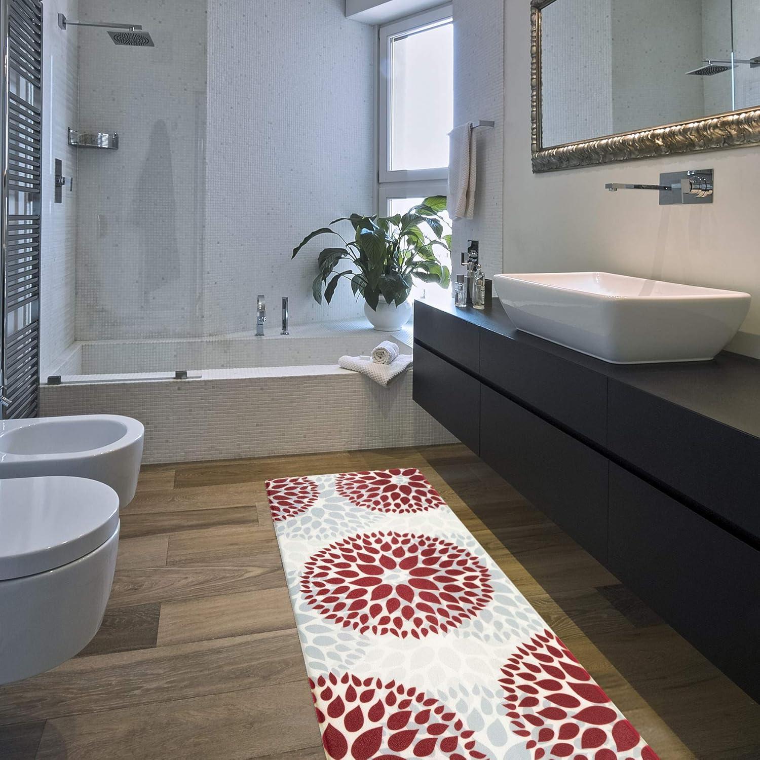 imageRugshop Modern Floral Circles Anti Fatigue Standing Mat 18quot x 47quot RedRed