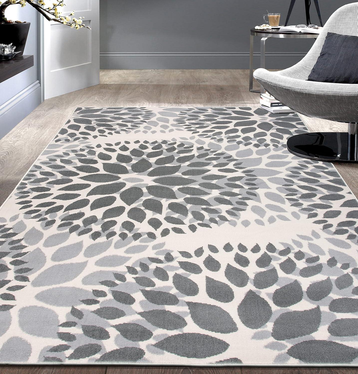 imageRugshop Modern Floral Circles Design Easy Cleaning for Living RoomBedroomHome OfficeKitchen Non Shedding Area Rug 5 x 7 BlueGrey