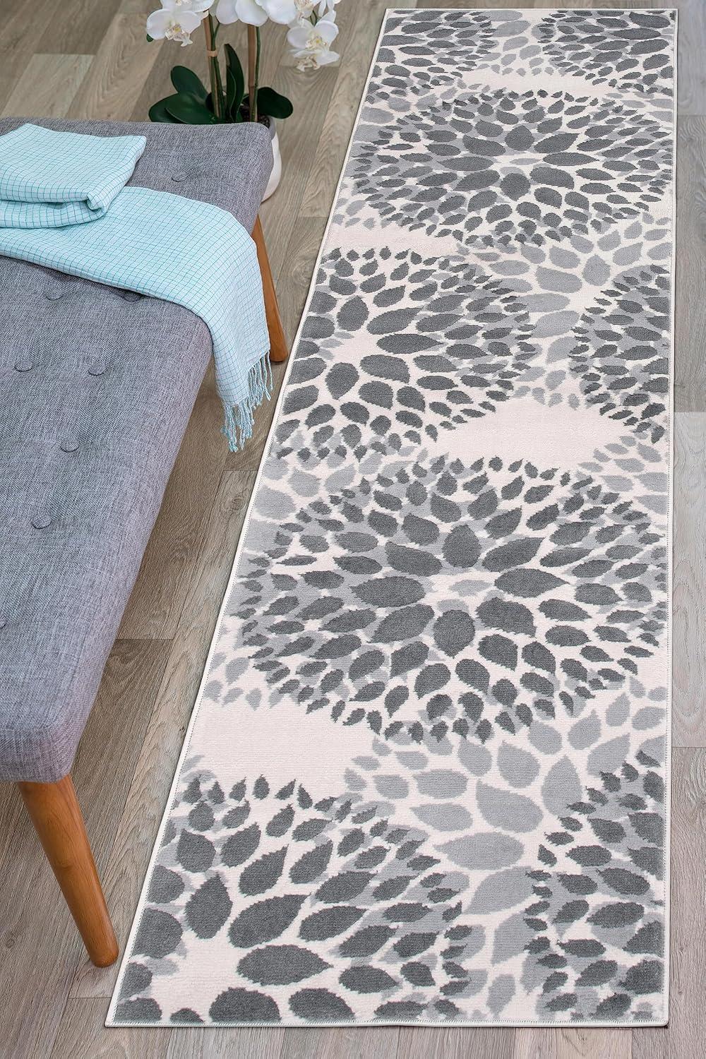 imageRugshop Modern Floral Circles Design Easy Cleaning for Living RoomBedroomHome OfficeKitchen Non Shedding Area Rug 5 x 7 BlueGrey