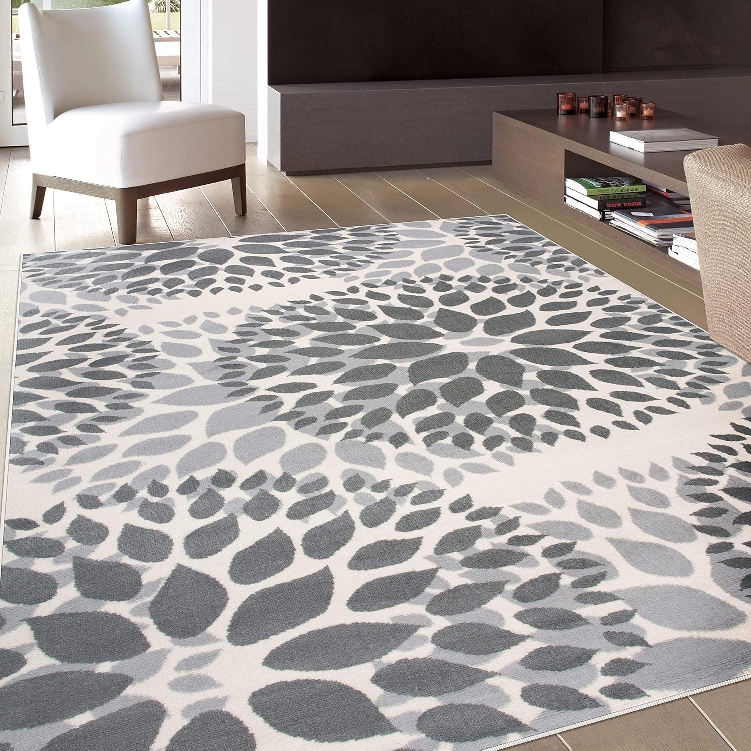 imageRugshop Modern Floral Circles Design Easy Cleaning for Living RoomBedroomHome OfficeKitchen Non Shedding Area Rug 5 x 7 BlueGrey
