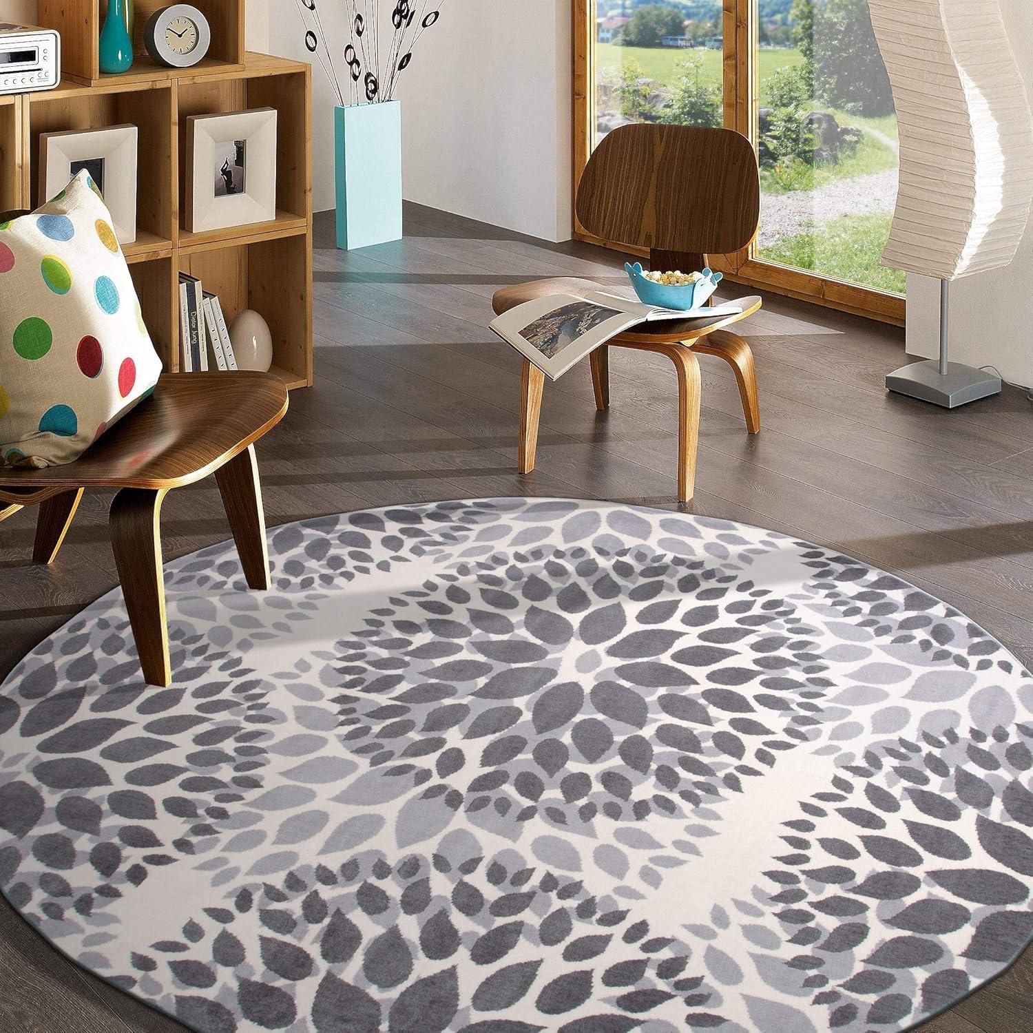 imageRugshop Modern Floral Circles Design Easy Cleaning for Living RoomBedroomHome OfficeKitchen Non Shedding Area Rug 5 x 7 BlueGrey