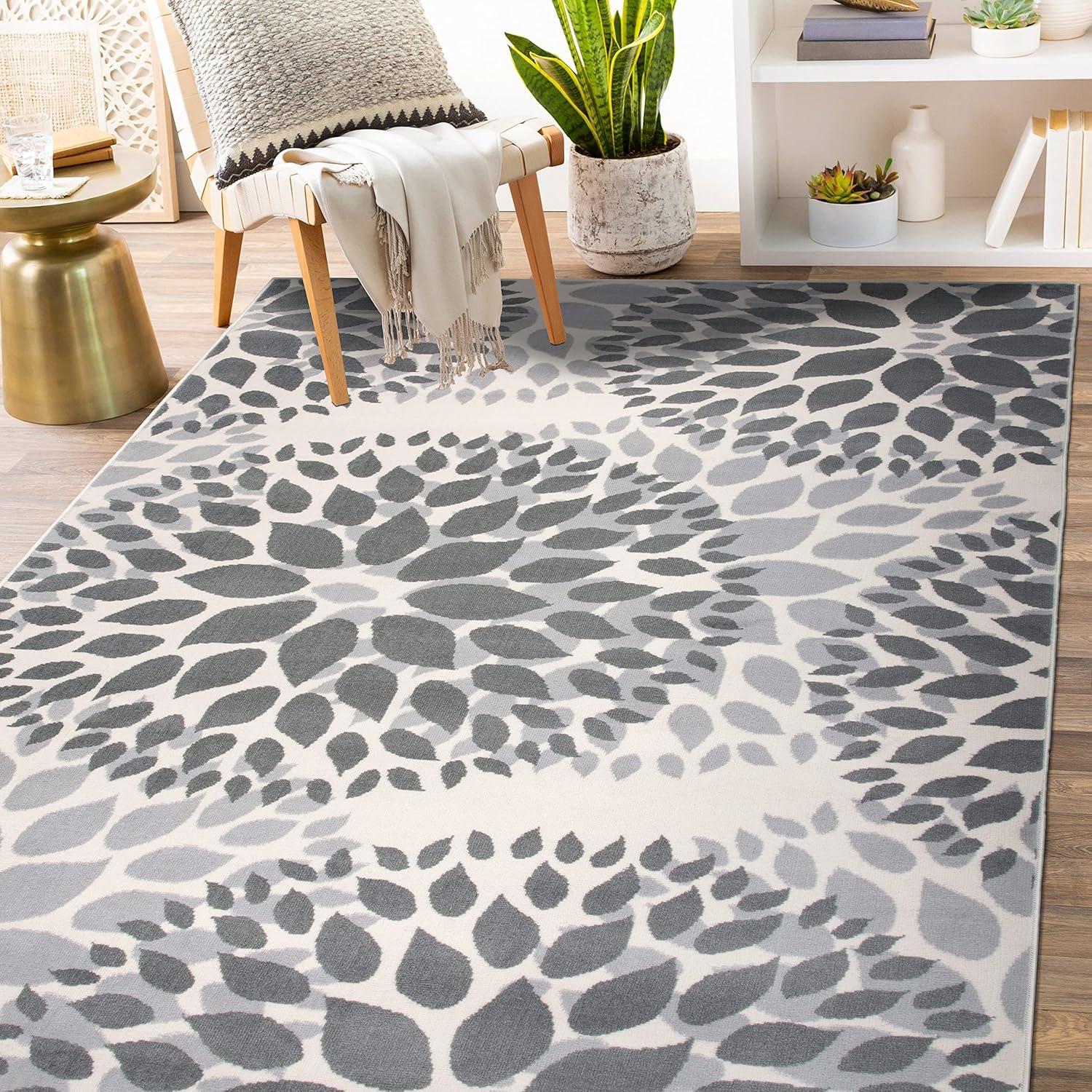imageRugshop Modern Floral Circles Design Easy Cleaning for Living RoomBedroomHome OfficeKitchen Non Shedding Area Rug 5 x 7 BlueGrey