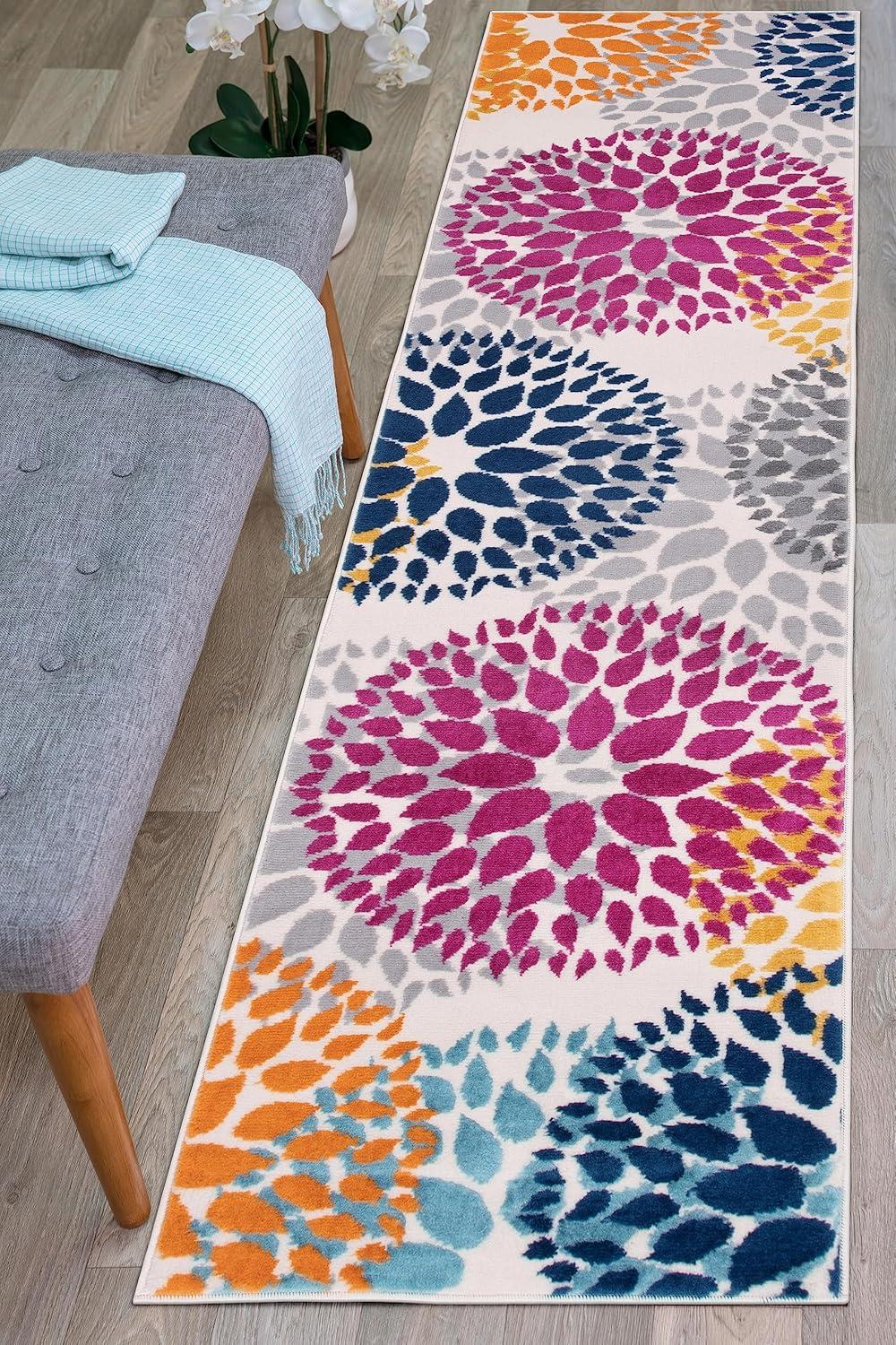 imageRugshop Modern Floral Circles Design Easy Cleaning for Living RoomBedroomHome OfficeKitchen Non Shedding Area Rug 5 x 7 BlueMulti Color
