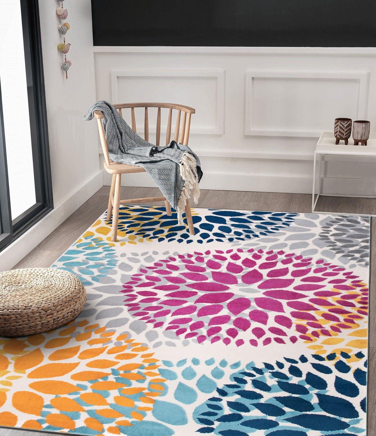 imageRugshop Modern Floral Circles Design Easy Cleaning for Living RoomBedroomHome OfficeKitchen Non Shedding Area Rug 5 x 7 BlueMulti Color