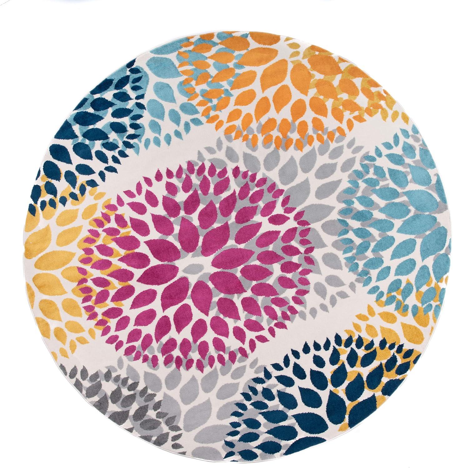 imageRugshop Modern Floral Circles Design Easy Cleaning for Living RoomBedroomHome OfficeKitchen Non Shedding Area Rug 5 x 7 BlueMulti Color