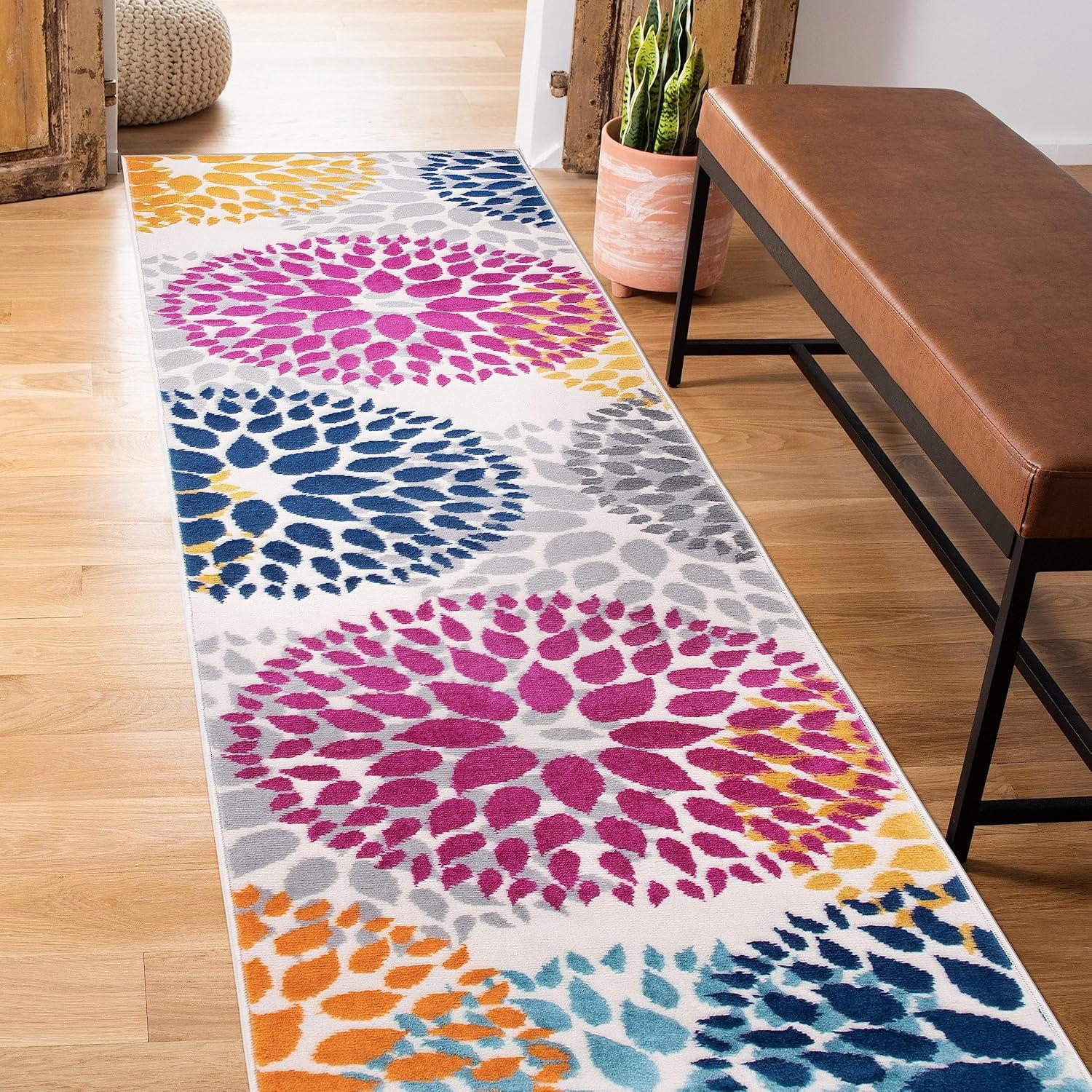 imageRugshop Modern Floral Circles Design Easy Cleaning for Living RoomBedroomHome OfficeKitchen Non Shedding Area Rug 5 x 7 BlueMulti Color