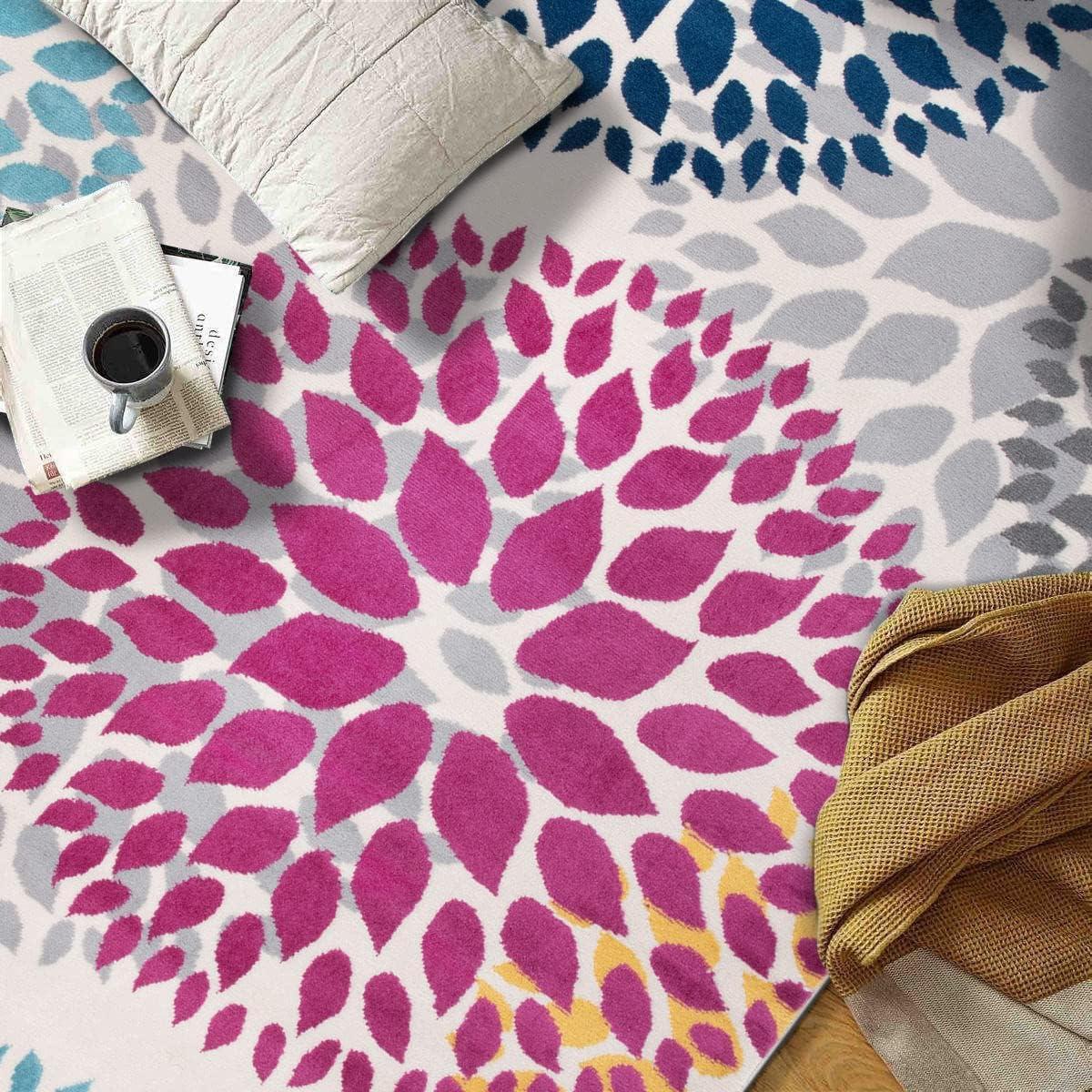 imageRugshop Modern Floral Circles Design Easy Cleaning for Living RoomBedroomHome OfficeKitchen Non Shedding Area Rug 5 x 7 BlueMulti Color