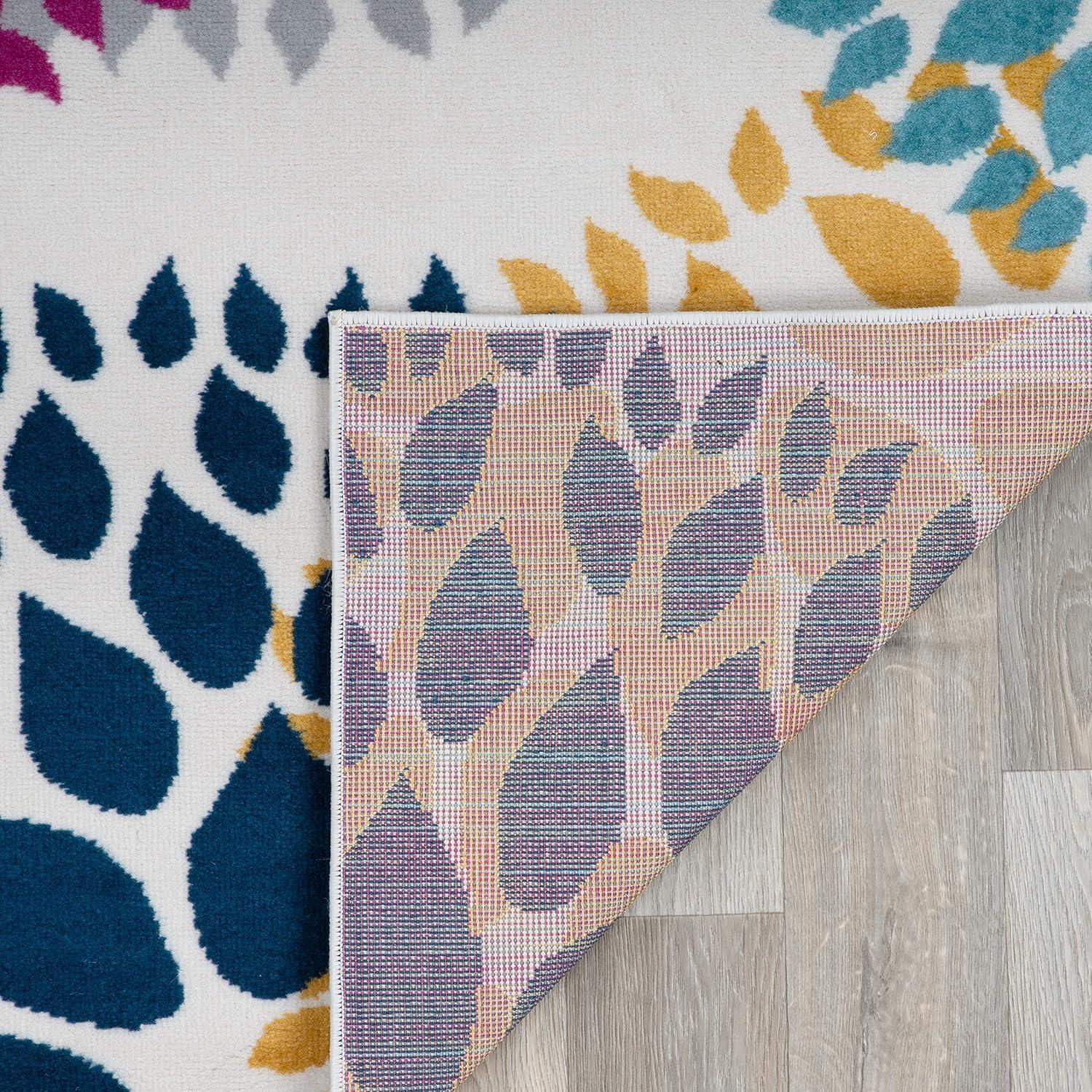 imageRugshop Modern Floral Circles Design Easy Cleaning for Living RoomBedroomHome OfficeKitchen Non Shedding Area Rug 5 x 7 BlueMulti Color