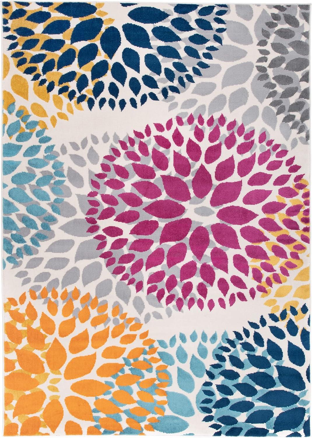 imageRugshop Modern Floral Circles Design Easy Cleaning for Living RoomBedroomHome OfficeKitchen Non Shedding Area Rug 5 x 7 BlueMulti Color