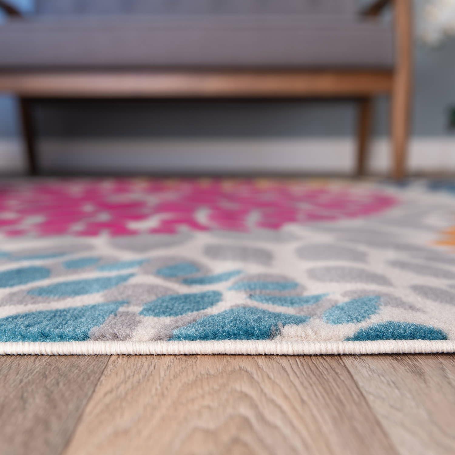 imageRugshop Modern Floral Circles Design Easy Cleaning for Living RoomBedroomHome OfficeKitchen Non Shedding Area Rug 5 x 7 BlueMulti Color