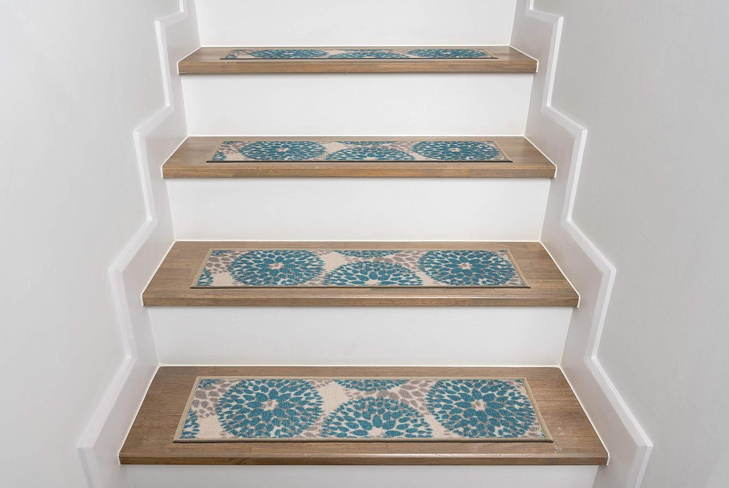 imageRugshop Modern Floral Circles NonSlip Stair Treads Set of 4 86quot x 26quot BlueBlue