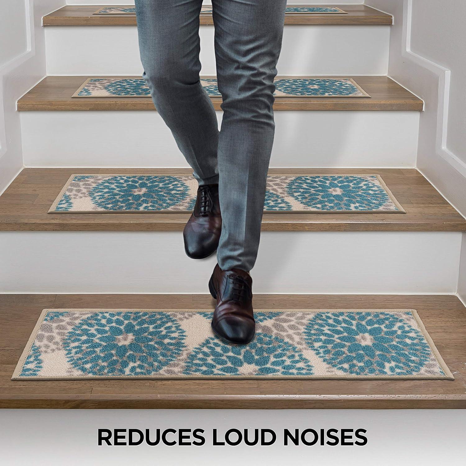 imageRugshop Modern Floral Circles NonSlip Stair Treads Set of 4 86quot x 26quot BlueBlue