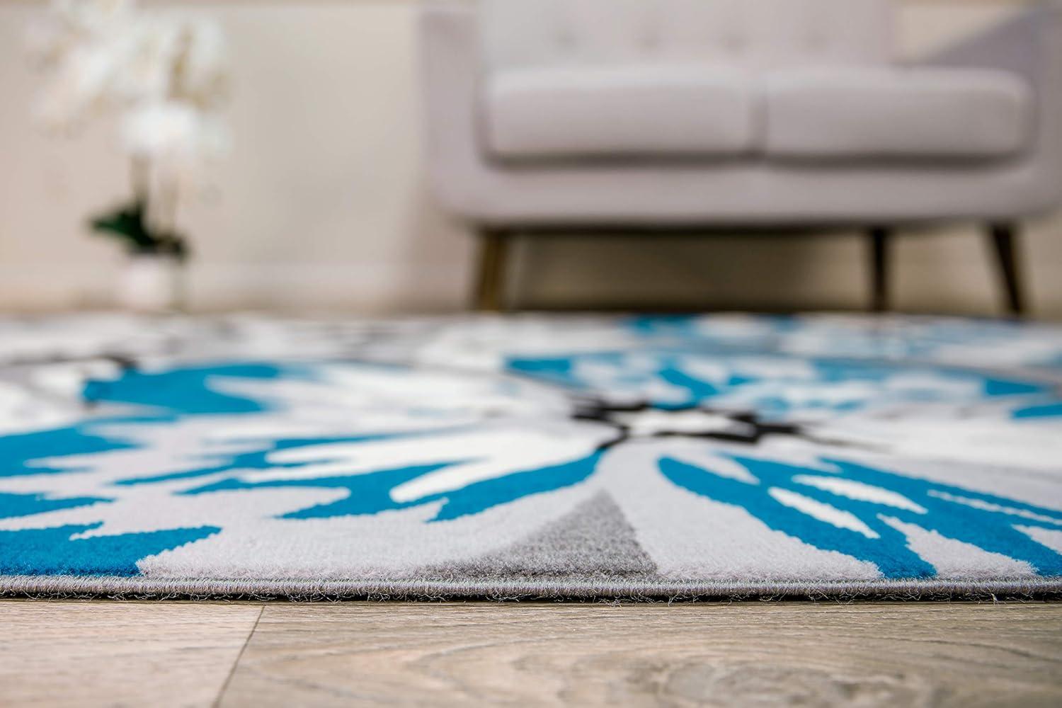 imageRugshop Modern Floral Design for Living RoomBedroomHome OfficeKitchen Non Shedding Area Rug 5 X 7 CreamBlue