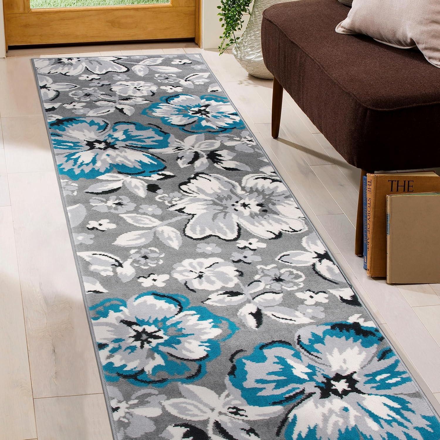 imageRugshop Modern Floral Design for Living RoomBedroomHome OfficeKitchen Non Shedding Area Rug 5 X 7 CreamBlue