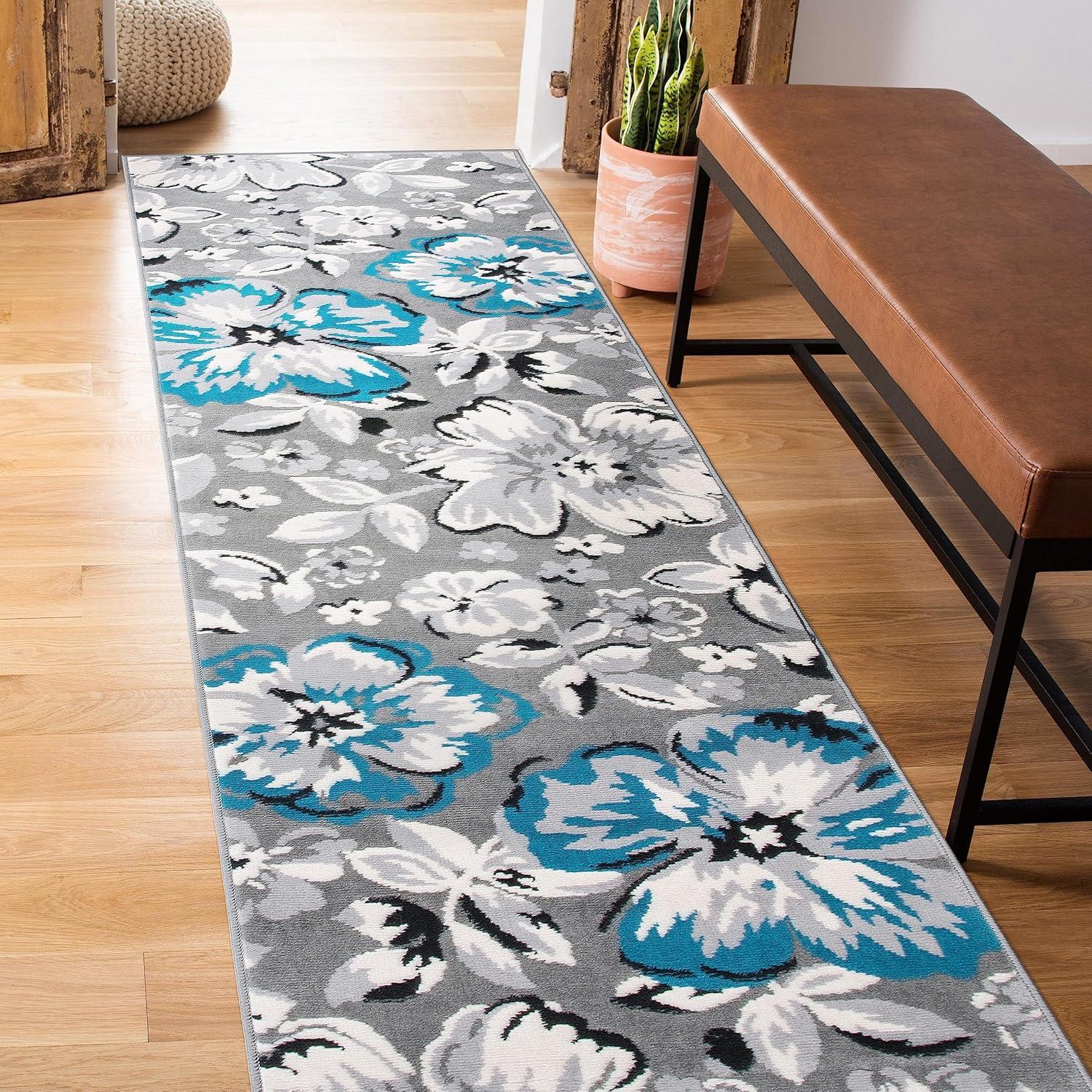imageRugshop Modern Floral Design for Living RoomBedroomHome OfficeKitchen Non Shedding Area Rug 5 X 7 CreamBlue