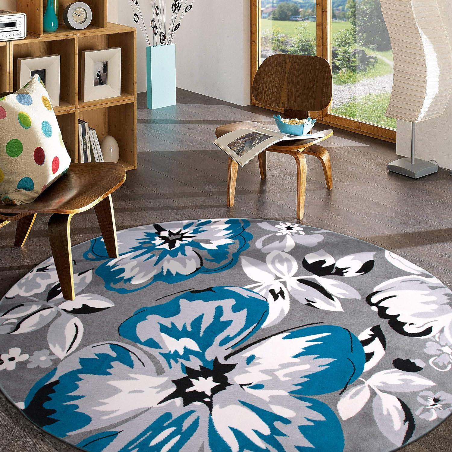 imageRugshop Modern Floral Design for Living RoomBedroomHome OfficeKitchen Non Shedding Area Rug 5 X 7 CreamBlue