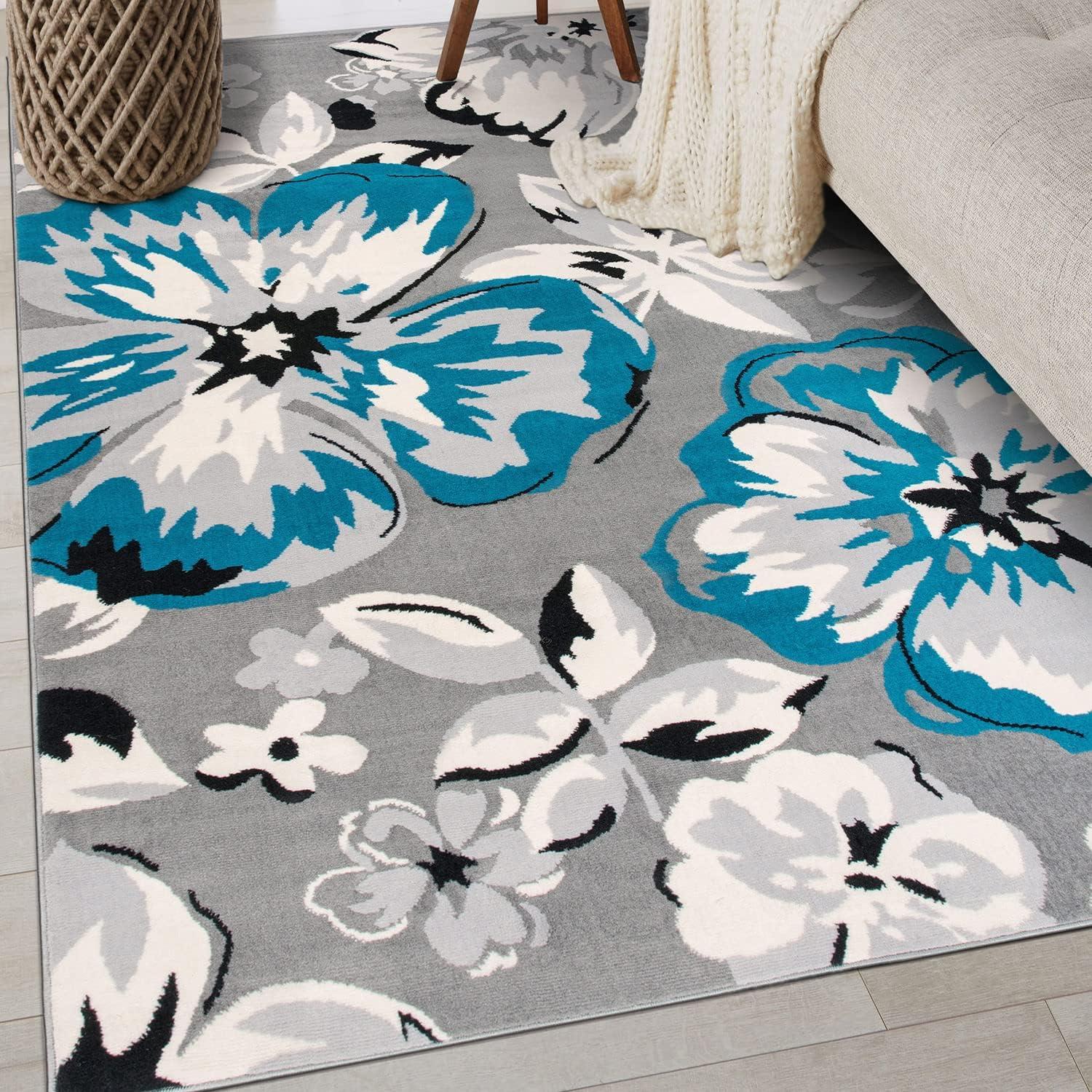 imageRugshop Modern Floral Design for Living RoomBedroomHome OfficeKitchen Non Shedding Area Rug 5 X 7 CreamBlue