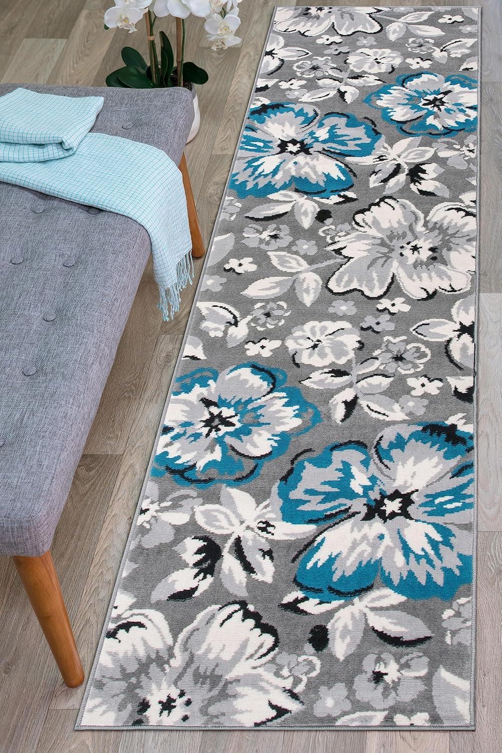 imageRugshop Modern Floral Design for Living RoomBedroomHome OfficeKitchen Non Shedding Area Rug 5 X 7 CreamBlue