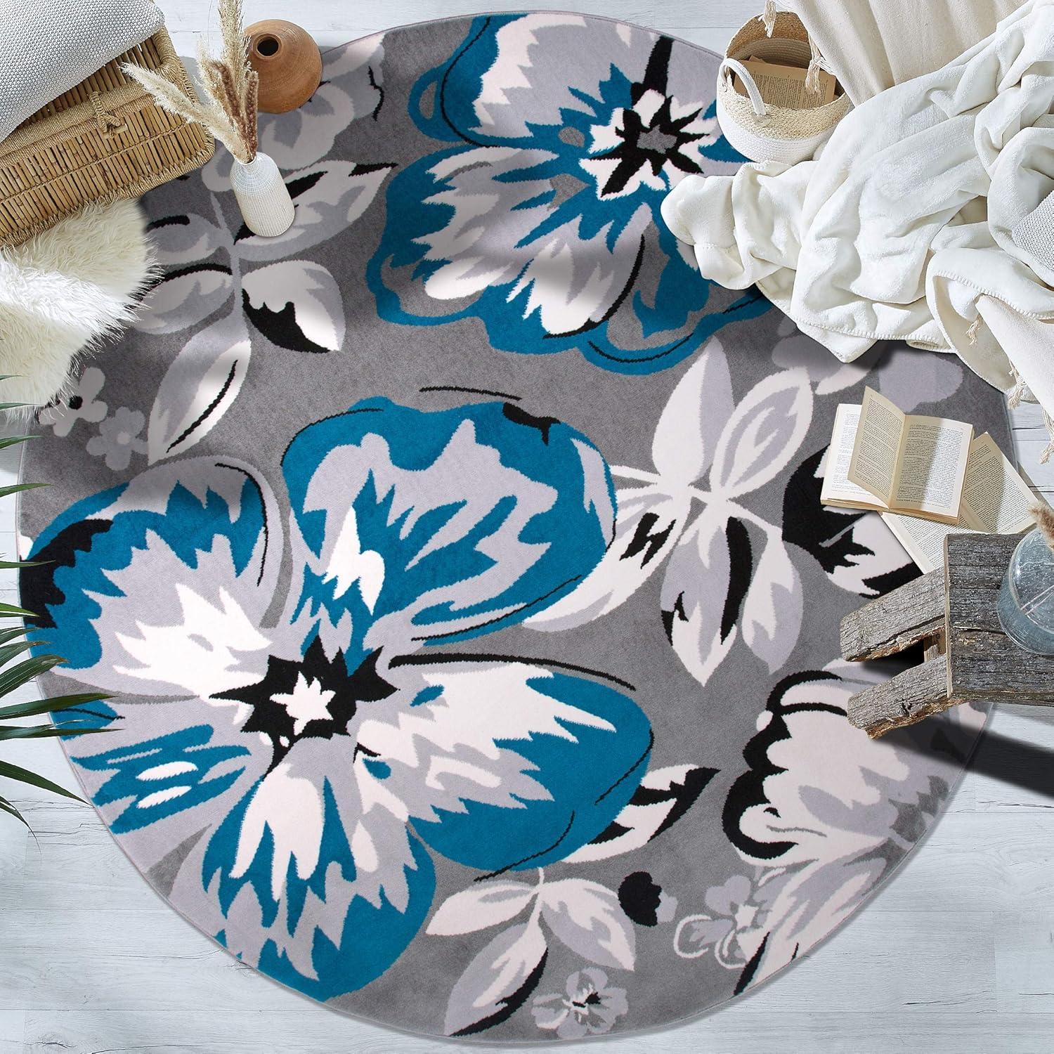 imageRugshop Modern Floral Design for Living RoomBedroomHome OfficeKitchen Non Shedding Area Rug 5 X 7 CreamBlue