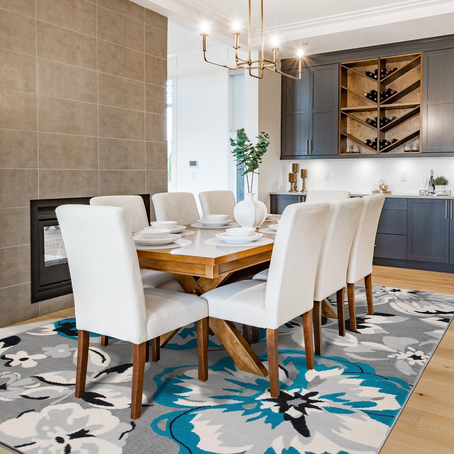 imageRugshop Modern Floral Design for Living RoomBedroomHome OfficeKitchen Non Shedding Area Rug 5 X 7 CreamBlue