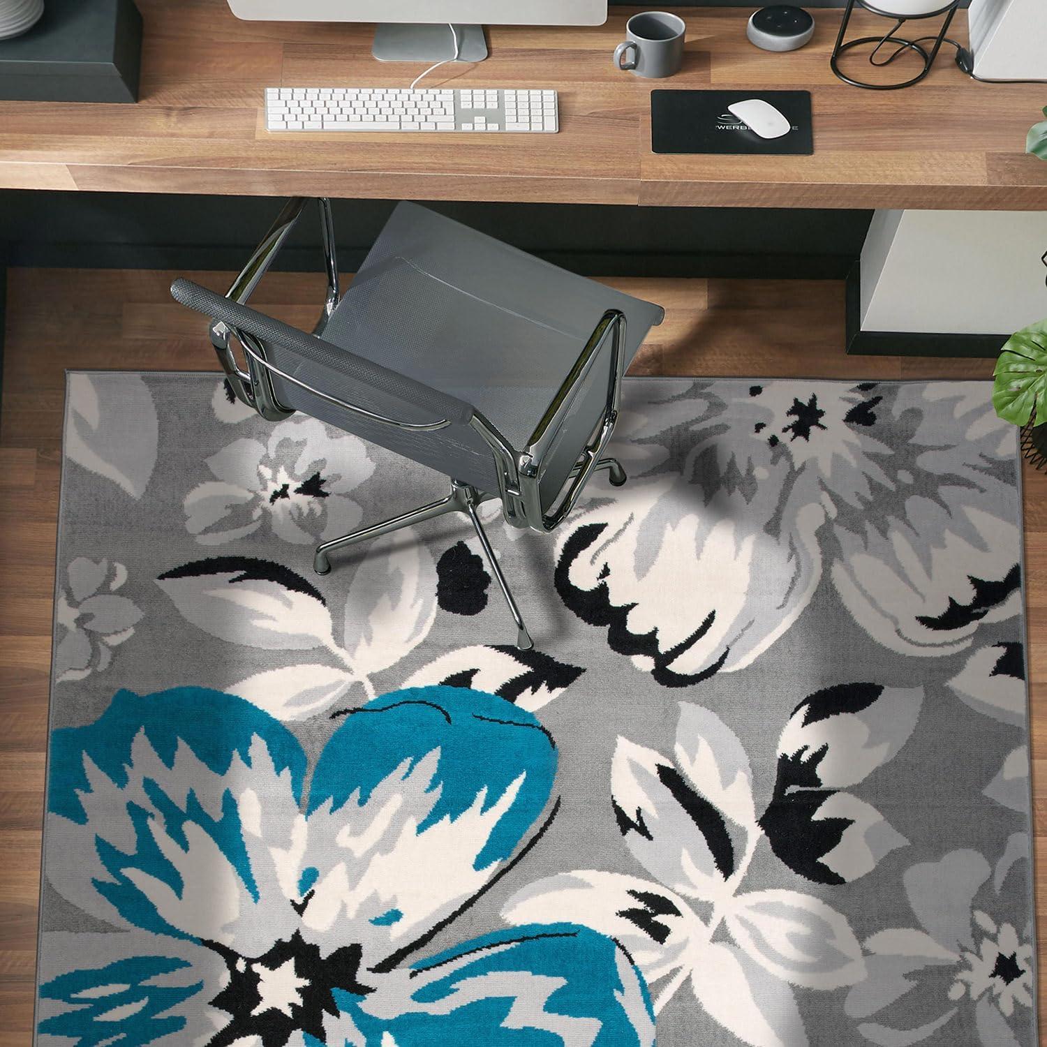 imageRugshop Modern Floral Design for Living RoomBedroomHome OfficeKitchen Non Shedding Area Rug 5 X 7 CreamBlue