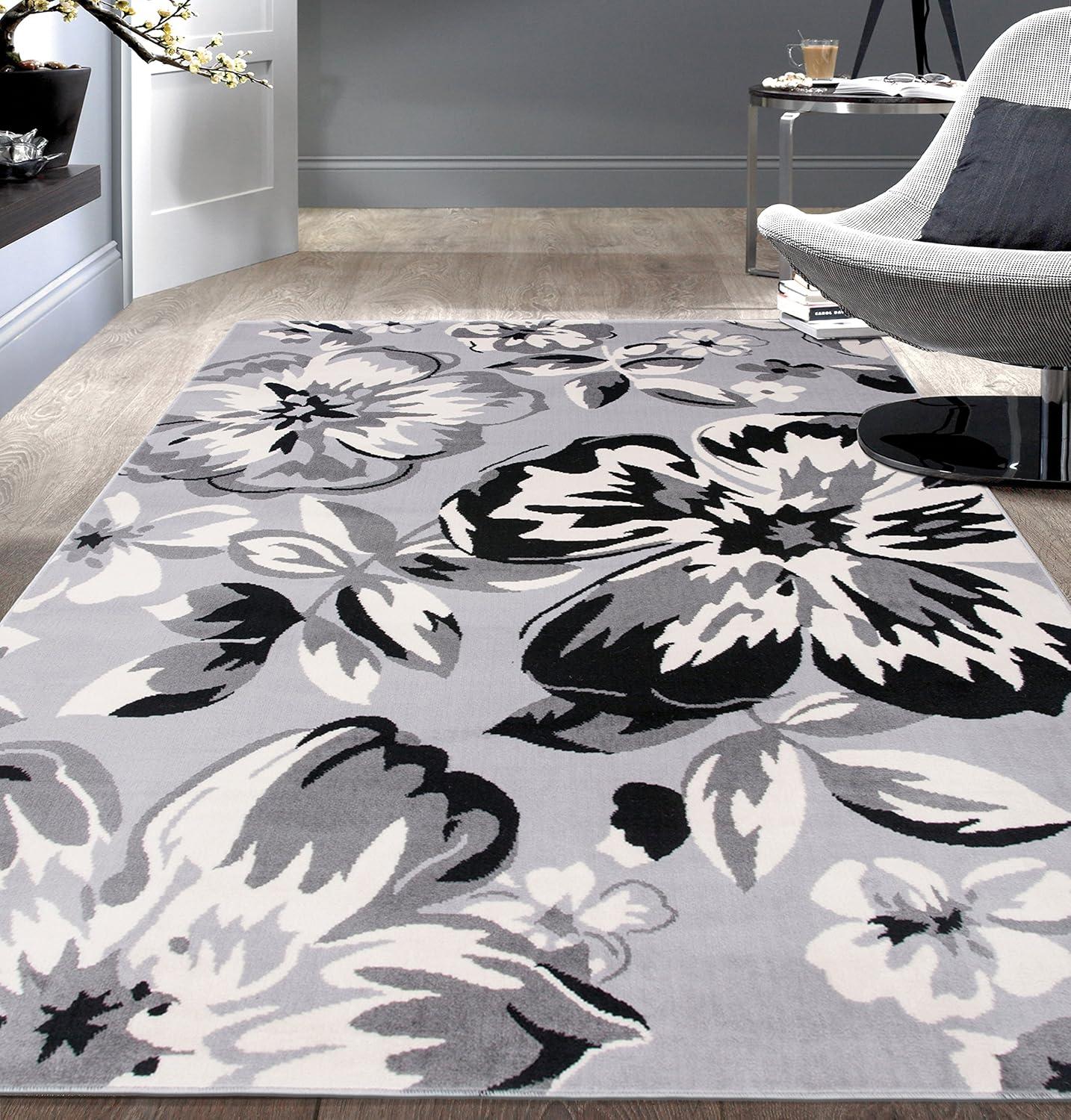 imageRugshop Modern Floral Design for Living RoomBedroomHome OfficeKitchen Non Shedding Area Rug 5 X 7 CreamGrey