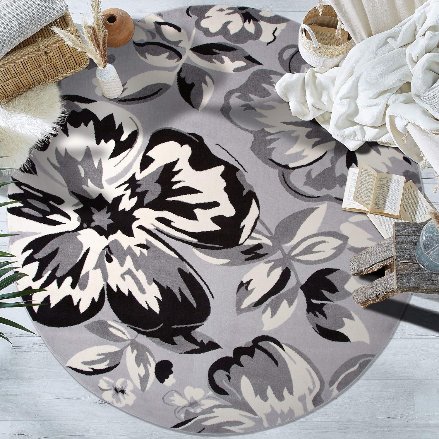 imageRugshop Modern Floral Design for Living RoomBedroomHome OfficeKitchen Non Shedding Area Rug 5 X 7 CreamGrey