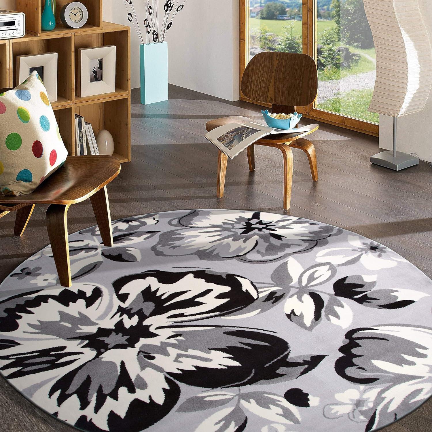 imageRugshop Modern Floral Design for Living RoomBedroomHome OfficeKitchen Non Shedding Area Rug 5 X 7 CreamGrey